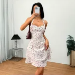 Floral Mini Ruffle Dress Sexy Halter Neck Summer Style Lightweight Fabric Wholesale Available