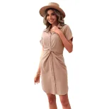 Summer Womens Shirt Dress Short Sleeve Solid Color Collared Casual Wear for Everyday Use Wholesa
