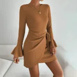 Womens A Line Dress Slim Fit Round Neck Long Sleeve Waffle Fabric Spring Summer Fashion Wholesal