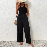 Black Wide Leg Jumpsuit Casual Comfortable Summer Fashion Perfect for Vacation or Everyday Wear Wholesale Availa