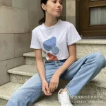 Abstract Aesthetic Printed T Shirt for Women Soft Cotton Loose Fit Basic Style Summer Casual Wea
