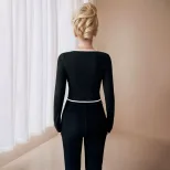Womens Slim Fit Long Sleeve Crop Top Elegant Stylish Comfortable Perfect for Spring Summer Occas