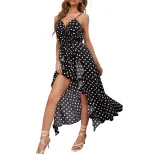 Polka Dot Strapless Asymmetrical Ruffle Dress Womens Fashion Trendy Style Summer Occasion Wholes