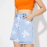 Loose Fit Floral Print Denim Shorts Womens Casual Summer Wear Stylish and Comfortable Wholesale