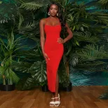 Fashionable Womens Vacation Dress Sleeveless Backless Split Design Elegant Summer Style Wholesal