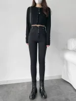速卖通牛仔裤女2023春季新款韩版学生小众设计超高腰毛边小脚裤潮