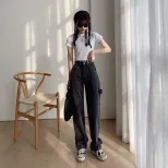 2023春季新款韩版ins复古宽松高腰直筒牛仔裤女百搭显瘦拖地长裤