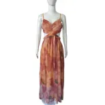 Orange Floral Print Maxi Dress Elegant Sleeveless Design Perfect for Beach Vacations Wholesale A