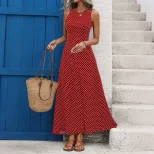 French Vintage Sleeveless Backless Dress Polka Dot Design Waist Defining Fit Ideal for Summer Va