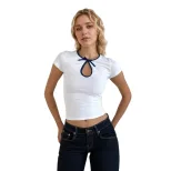 Womens Short Sleeve T Shirt Simple Chinese Style Slim Fit Round Neck Summer Casual Wear Wholesal