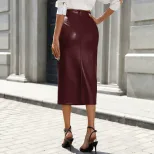 PU Bodycon Skirt High Slit Ruched Design Elegant Style Perfect for Parties and Night Out Ready t