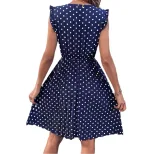 Polka Dot Ruffled Dress V Neck Short Sleeve Lightweight Fabric Casual Summer Wear Wholesale Avai