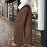 Womens Summer Wide Leg Trousers Stretchy Wrinkle Free Elastic Waist Casual Street Style Wholesal