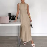 Sleeveless A Line Dress Solid Color Waist Defining Minimalist Design Summer Casual Wear Wholesal