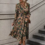Long Sleeve Leopard Print Dress Mid Length Autumn Fashion Casual Wear Wholesale Available OEM OD