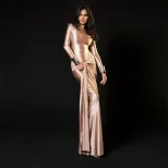 Elegant Long Sleeve Waist Tie Maxi Dress Slim Fit Spring Style Chic Design Wholesale Availabilit