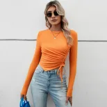 Womens Short Sleeve T Shirt Comfortable Casual Irregular Hem Pleated Design Summer Wear Wholesal