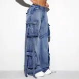 Womens Vintage Multi Pocket Stretch Casual Denim Overalls Retro Style European and American Fash
