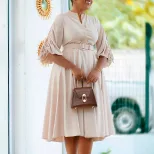 Plus Size A Line Dress Fashionable Wrinkled Design Elegant Style Autumn Winter Collection for Wo