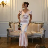 Elegant Mermaid Dress V Neck Lace Panel Bodycon Fit French Court Style for Formal Events Wholesa