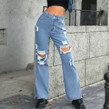 Casual Womens Ripped Denim Jeans Stylish Versatile Streetwear Perfect for Everyday Wear Wholesal