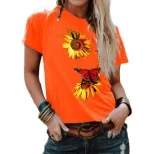 Plus Size Womens Short Sleeve T Shirt Sunflower Butterfly Print Casual Round Neck Top Wholesale