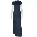 Elegant Womens Dress Solid Color Asymmetrical Hem Short Sleeve Sexy Slit Tie Detail Perfect for