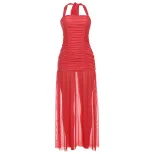 Womens Fashion Backless Ruched Layered Dress Stylish Halter Neck Slim Fit Elegant Design Perfect