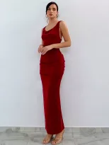 Backless Bodycon Maxi Dress Round Neck Cross Back Design Slim Fit Perfect for Parties and Evenin