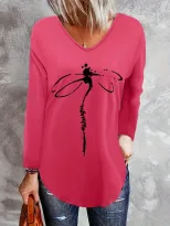 Womens Loose Fit Long Sleeve T Shirt V Neck Bamboo Fabric Summer Style Wholesale Available custo