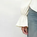 French Style Square Neck Puff Sleeve Chiffon Blouse Slim Fit High Split Vintage Design Perfect f