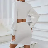 Elegant Womens V Neck Lace Bodycon Dress Long Sleeve French Style Sexy Design Perfect for Partie