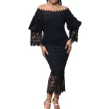 Lace Trimmed Off Shoulder Bodycon Dress Elegant Design Perfect Fit Spring Summer Style Ideal for