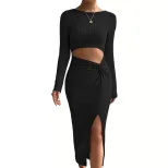Womens Ruched Bodycon Dress Sexy Style Mid Length Split Hem Perfect for Spring and Summer Wholes