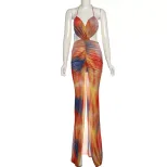 Summer Womens Dress Sexy Halter Neck Backless Design Floral Print Mesh Panel Casual Party Wear O