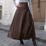 A Line PU Leather Midi Skirt Flattering Fit Flared Hem Plus Size Casual or Evening Wear Wholesal