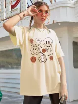 Cotton Short Sleeve T Shirt Smile Print Casual Style Comfortable Fit Ready to Ship Wholesale Ava