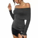 Womens Long Sleeve T Shirt Off Shoulder Design Slim Fit Casual Style Perfect for Everyday Wear W