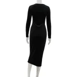 Velvet Bodycon Dress Sequin Patchwork Slim Fit Elegant Long Style Perfect for Autumn and Winter