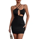 Summer Womens Black Hollow Out Bodycon Dress Adjustable Straps Slim Fit Elegant Style Perfect fo