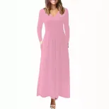 Long Sleeve Maxi Dress Solid Color Elegant Design Perfect for Fall Occasions Wholesale Available