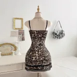 Leopard Print Lace Bodycon Dress Deep V Neck Sexy Silhouette Elegant Style Perfect for Parties a
