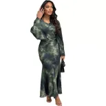 Elegant Flared Sleeve Dress Round Neck Ruffled Hem Floral Print Casual Chic for Women Wholesale