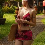 Spring Womens Fashion Set Stylish Floral Print Lace Trim Halter Neck Top Bodycon Skirt Perfect f