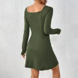 Elegant Womens Dress Minimalist Style Square Neckline Short Length Spring Summer Occasion Wholes