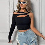 Womens Street Style T Shirt Unique Irregular Design Cropped Length Trendy Look Casual Wear for E