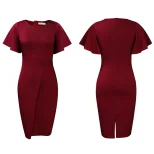 Plus Size Womens Dress Ruffle Sleeve Fashionable Split Hem Summer Style Perfect for Casual or Fo