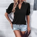 Womens Loose Fit Short Sleeve T Shirt Solid Color Comfortable Fabric Casual Style Wholesale Avai