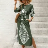 Vintage Bohemian Print Maxi Dress Casual Beach Vacation Comfortable Fit Available for Wholesale