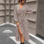 Long Sleeve Leopard Print Dress Elegant Design Comfortable Fabric Trendy Style Perfect for Fall